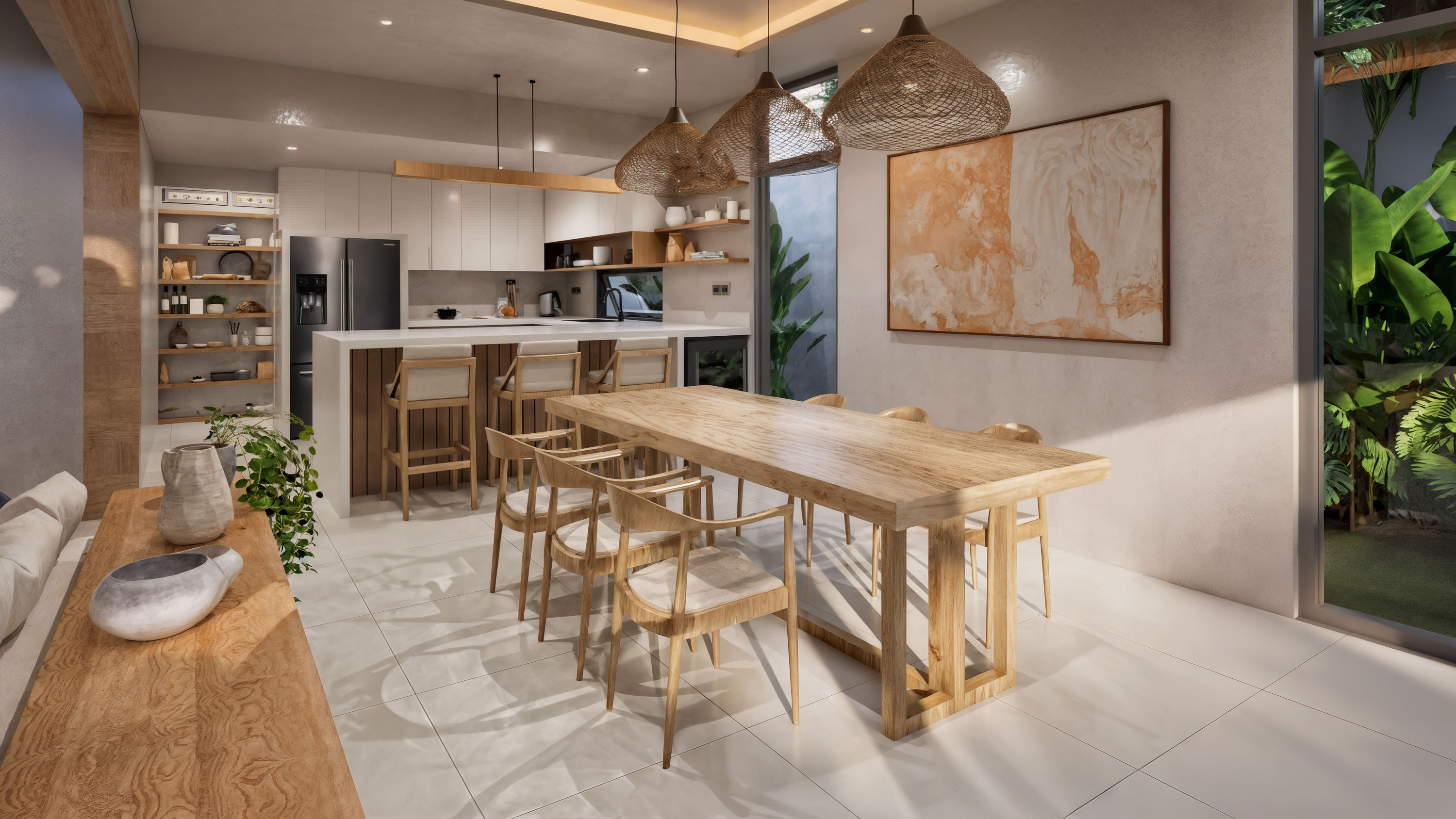 Dining room and American kitchen